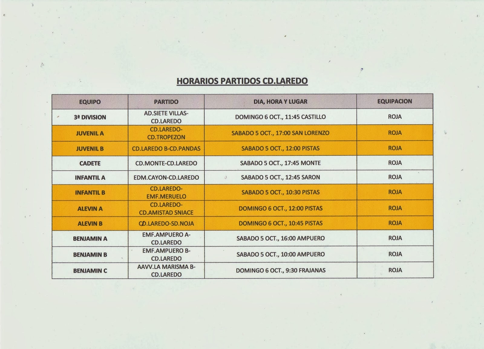 CLUB DEPORTIVO LAREDO Horarios de los partidos del fin de semana.