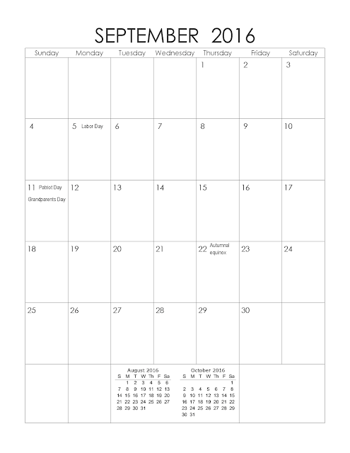 September 2016 Printable Calendar Portrait, September 2016 Blank Calendar, September 2016 Planner Cute, September 2016 Calendar Download Free