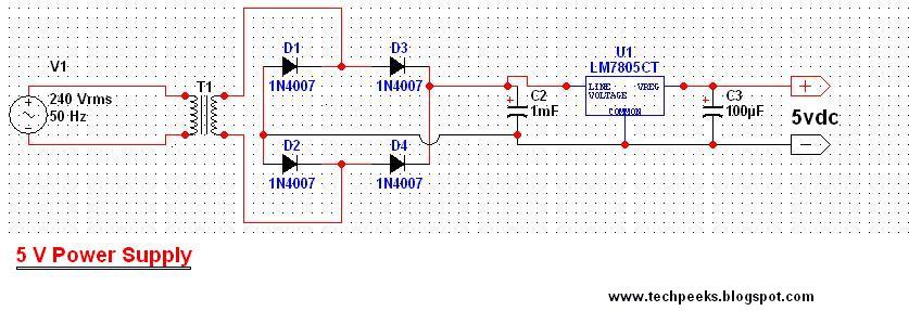 Techpeeks: Simple 5V Power Supply Circuit