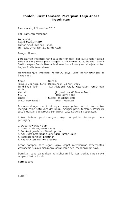 contoh surat lamaran kerja analis kesehatan yang baik dan contoh surat lamaran kerja analis kesehatan yang baik dan