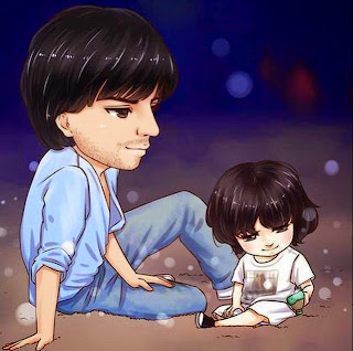 Sketch of Shahrukh Khan playing with youngest son Abram