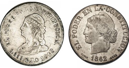 Numismática del Ecuador: ECUADOR: Dos y cuatro reales de 1862