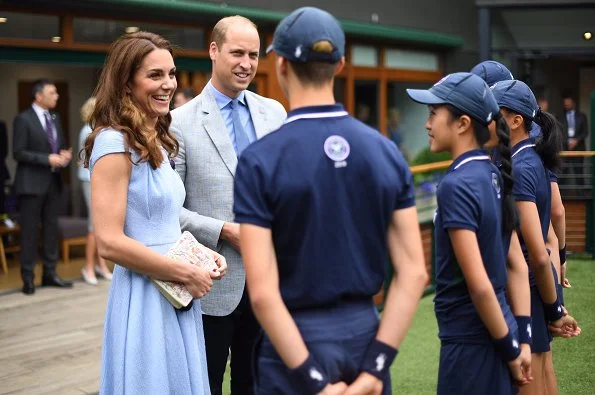 Kate Middleton wore Emilia Wickstead Jordin Dress, In2Design pearl earrings and Aldo Nicholes heel shoes