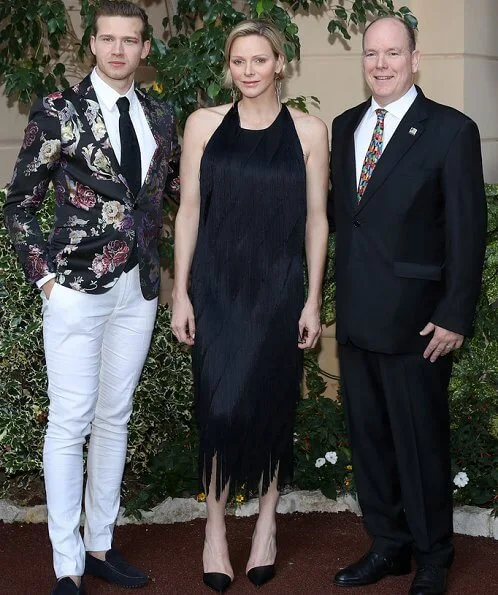 Golden Nymph Award Michael Douglas. Princess Charlene is wearing Carolina Herrera dress. Maria Carolina, Princess Camilla and Maria Chiara