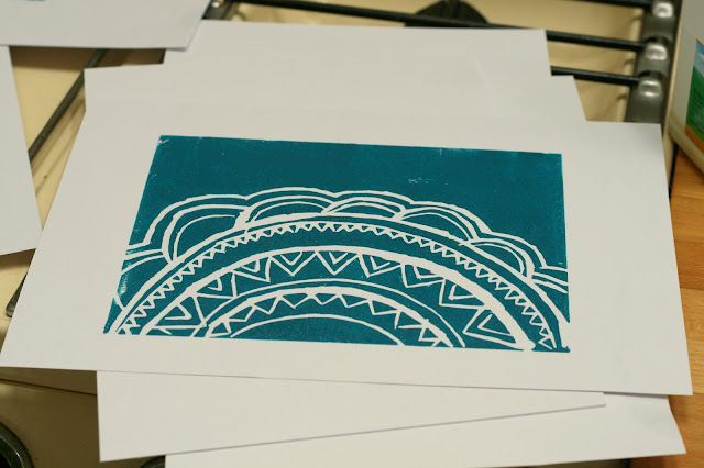 mandala inspired lino cutting print