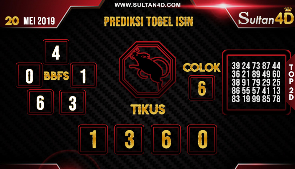 PREDIKSI TOGEL ISIN SULTAN4D 20 MEI 2019