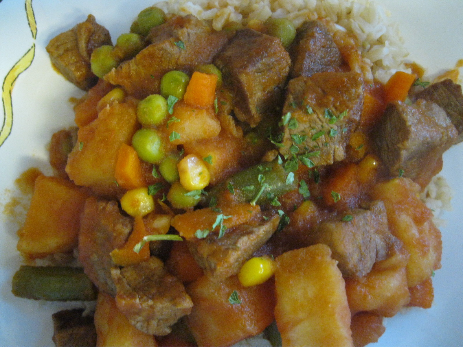 Dinner By the Week Beef and Vegetable Stew/Whole Wheat Rice