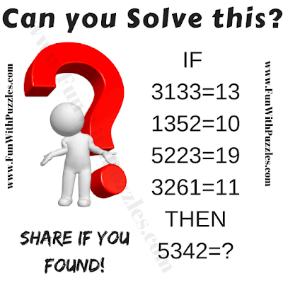 If 3133=13, 1352=10, 5223=19, 3261=11 Then 5342=?. Can you solve this Clever Logical Riddle?