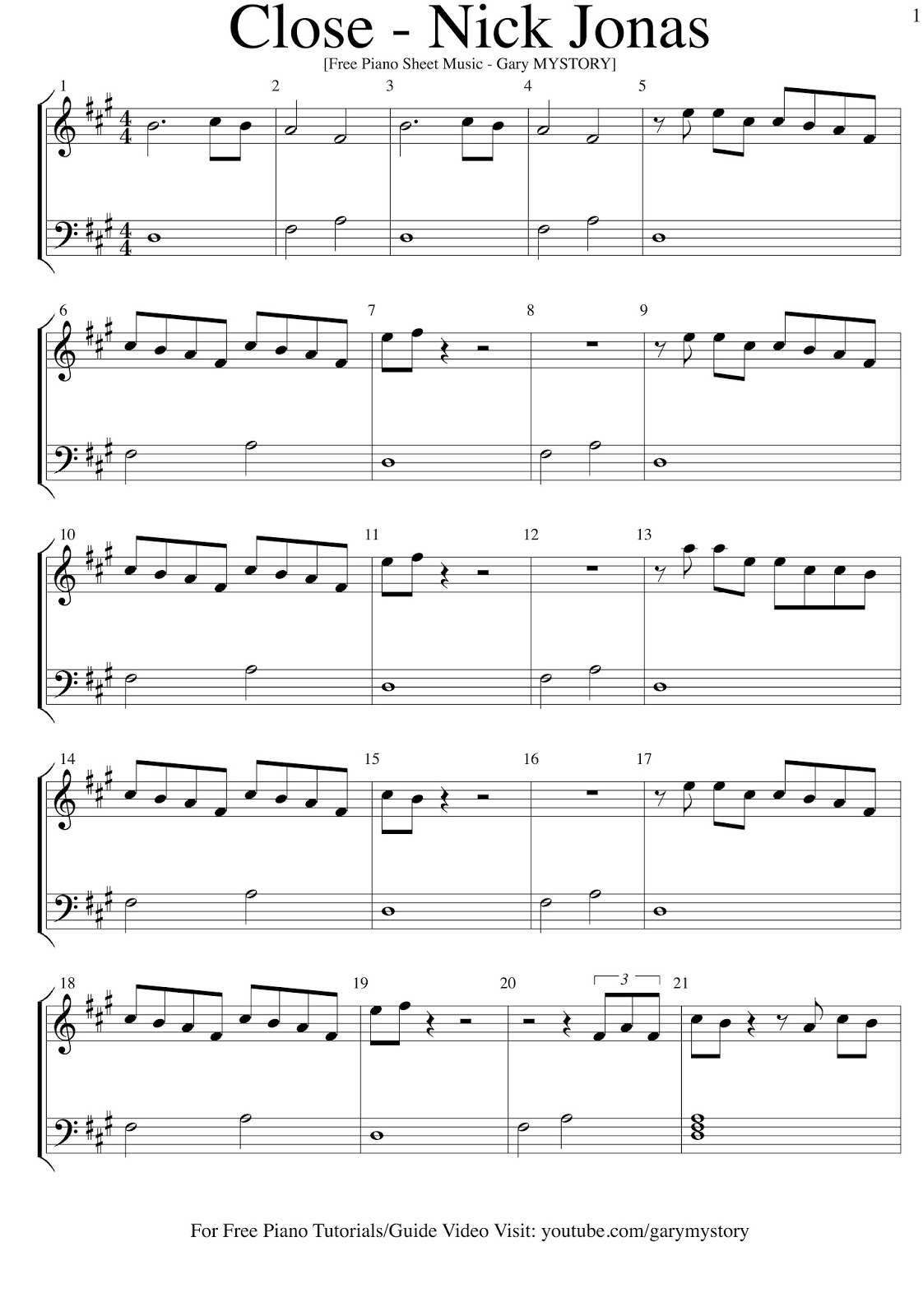 Nick Jonas - Close feat. Tove Lo FREE PIANO SHEET MUSIC (Easy Piano Tutorial Video Song Cover ...