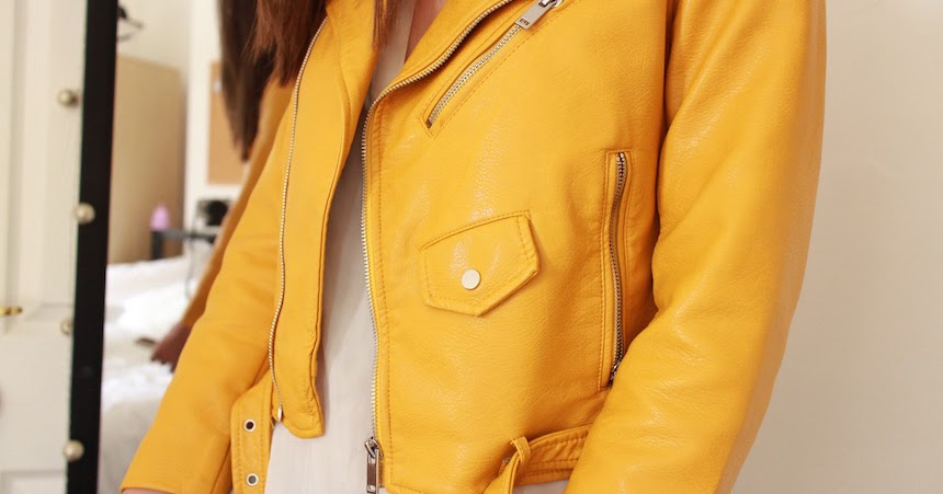 yellow leather jacket zara