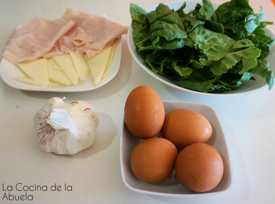 Tortilla de espinacas, queso y jamón. La Cocina de la Abuela