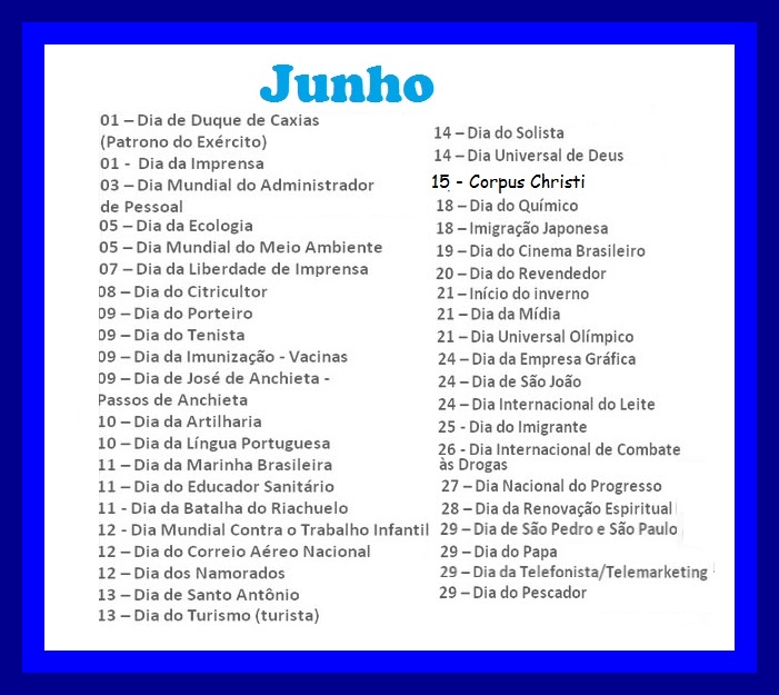 Pedagógiccos Datas comemorativas de junho