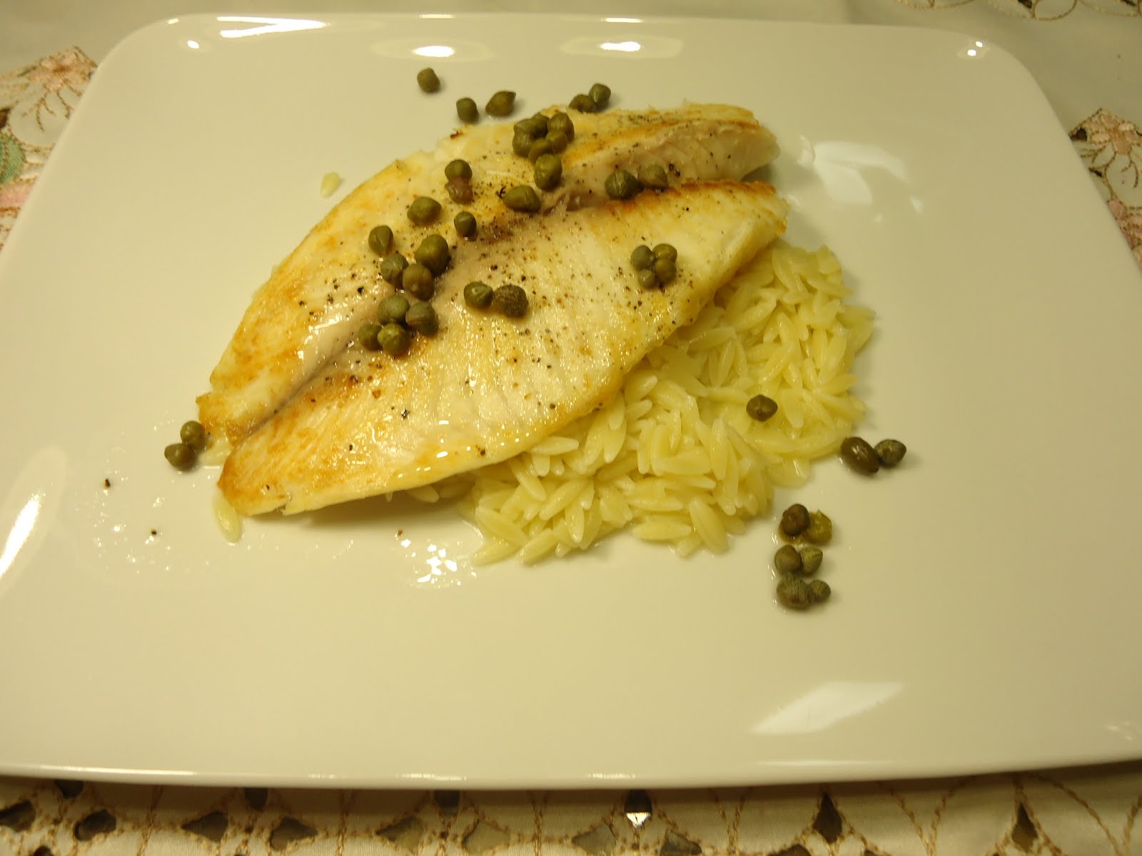 Foodie and Traveler by Yana Todorova Tilapia piccata over orzo pasta