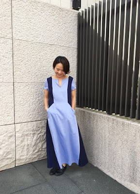老幫手實穿最美的夜 短袖拼接長洋裝天色藍