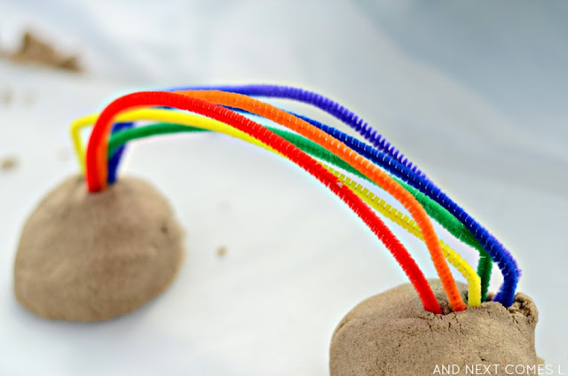Kinetic sand rainbow activity for toddlers and preschoolers