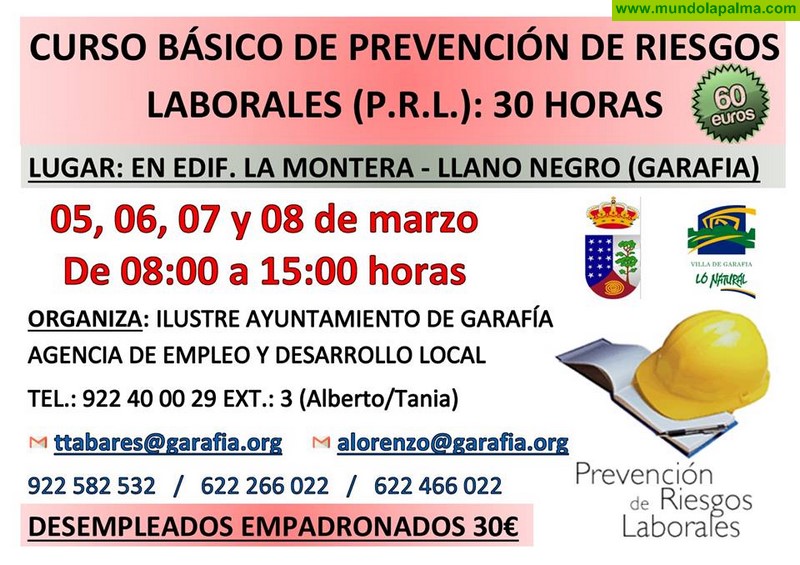 Curso Básico de Prevención de Riesgos Laborales (P.R.L.) en Garafía Curso Básico de Prevención de Riesgos Laborales (P.R.L.) en Garafía
