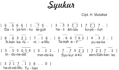 Lirik Lagu (Notasi) Partitur Syukur Karya Husein Mutahar ~ Lagu Nasional Indonesia