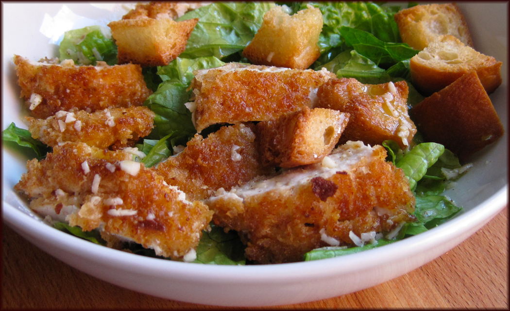Crispy Parmesan Crumbed Chicken Caesar Salad