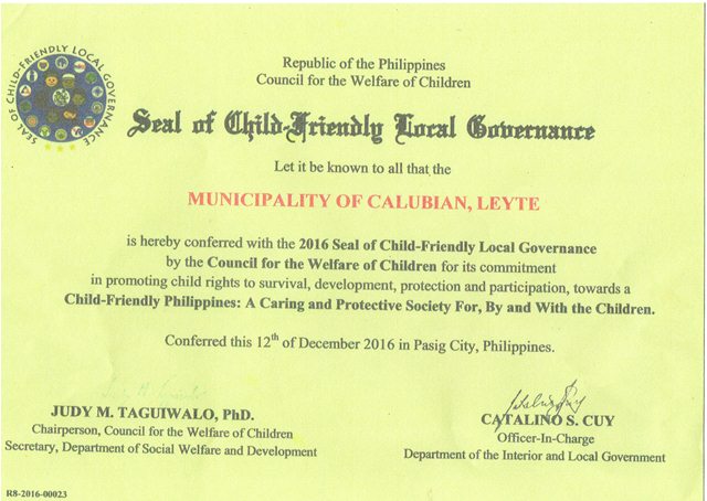 SEAL OF CHILD FRIENDLY LOCAL GOVERNANCE