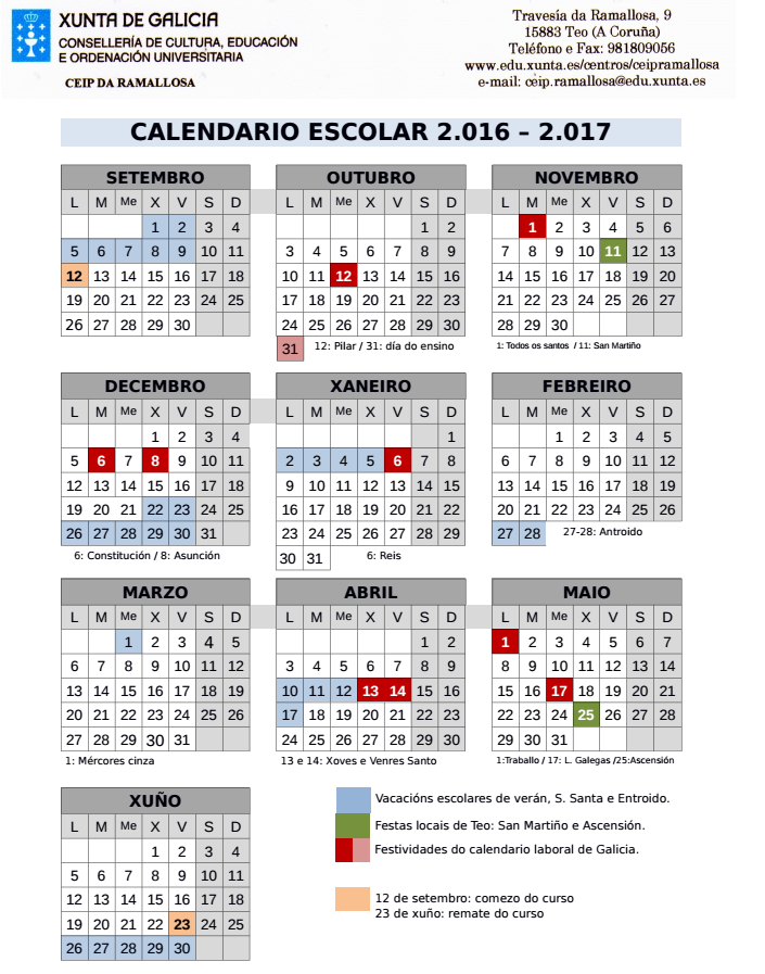 Anpa Rio Tella Calendario Escolar 2016 2017 Ceip A Ramallosa