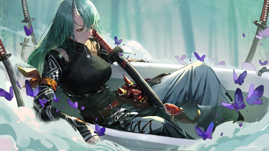 Anime, Girl, Warrior, Hoshiguma, Arknights, Katana, 4K, #6.1296