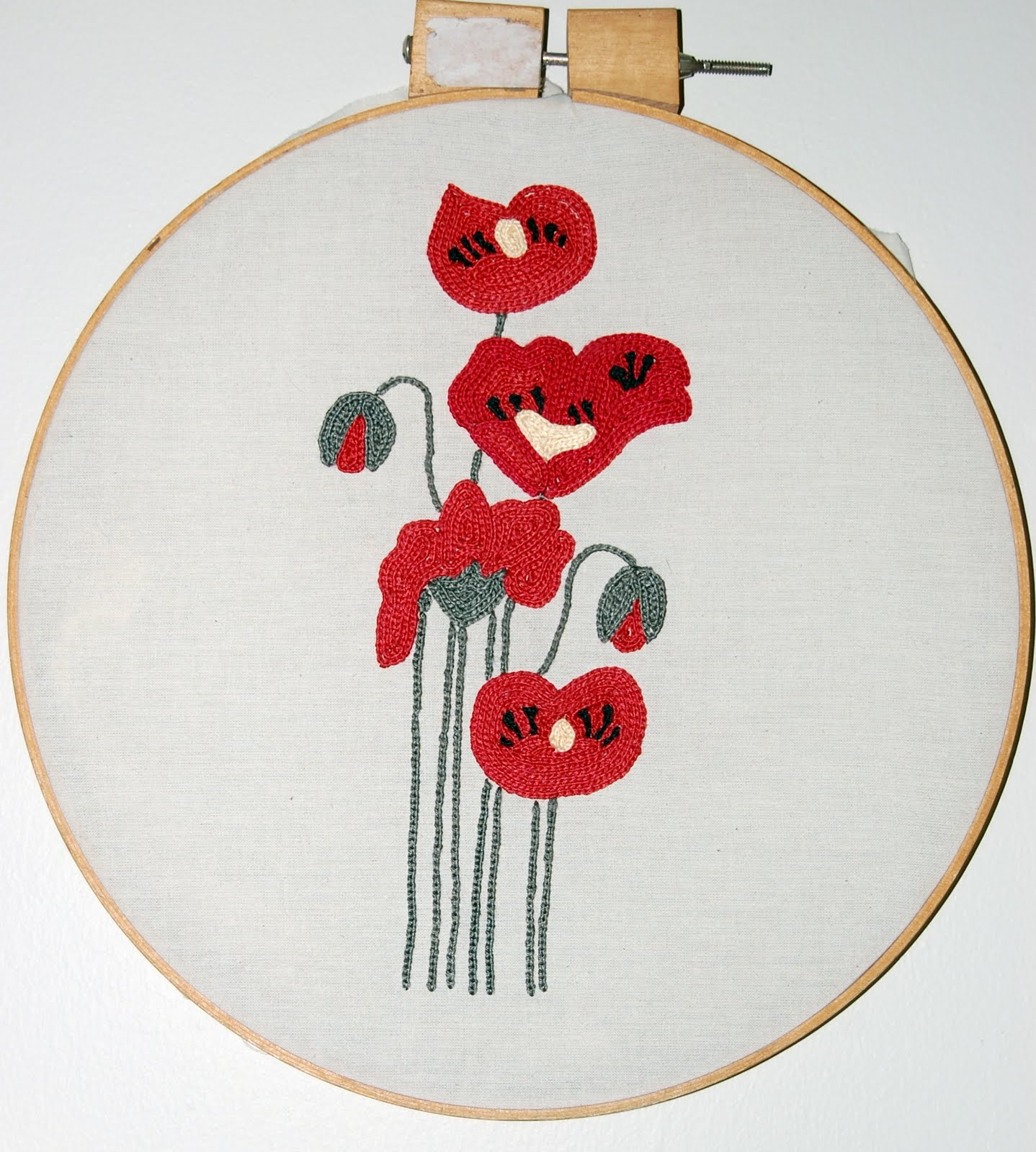 Heavy chain stitch poppies  yellow dandy