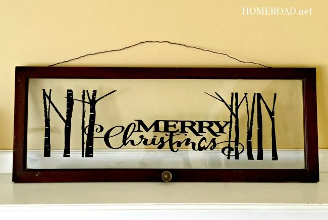 vintage window with Merry Christmas vinyl sticker