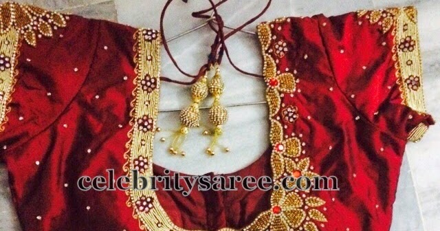 Maggam work designs on red blouse Clearance