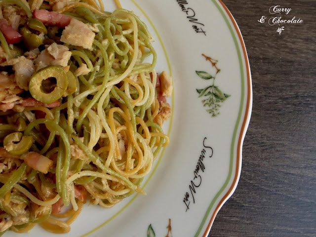 Espaguetis con atún y bacon - Spaghetti with tuna and bacon Espaguetis con atún y bacon - Spaghetti with tuna and bacon