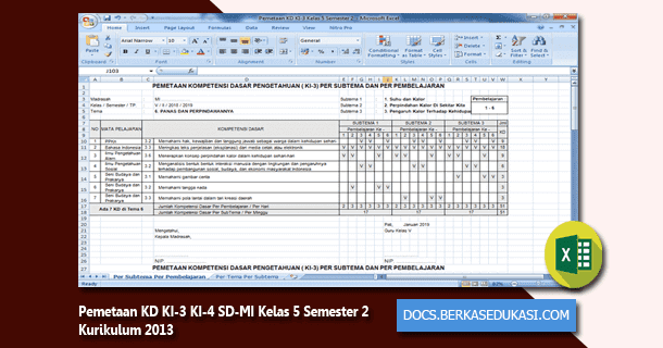 pemetaan kd ki 3 ki 4 sd mi kelas 5 semester 2 kurikulum microsoft word to download