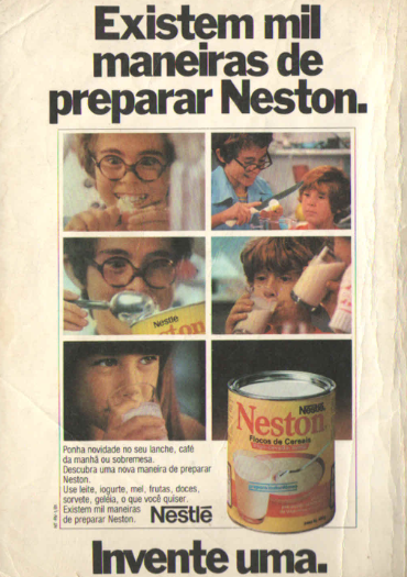 Campanha do Neston em 1981, com o clássico slogan "Existem mil maneiras de preparar Neston. Invente uma".