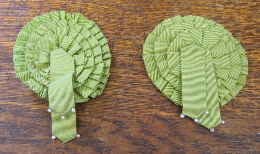 Green and White Folded Cocarde Cockade Applique Millinery Military Reenactment Lavender