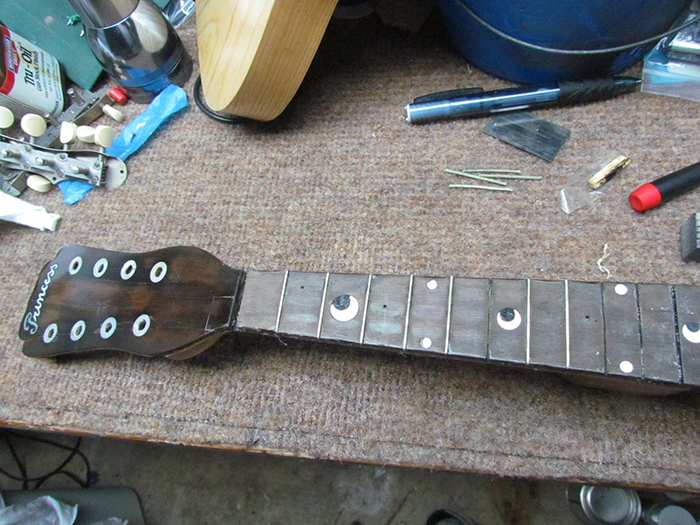 Gluing Fingerboard and Headstock Veneer on the Princess Banjo-Mandolin ...