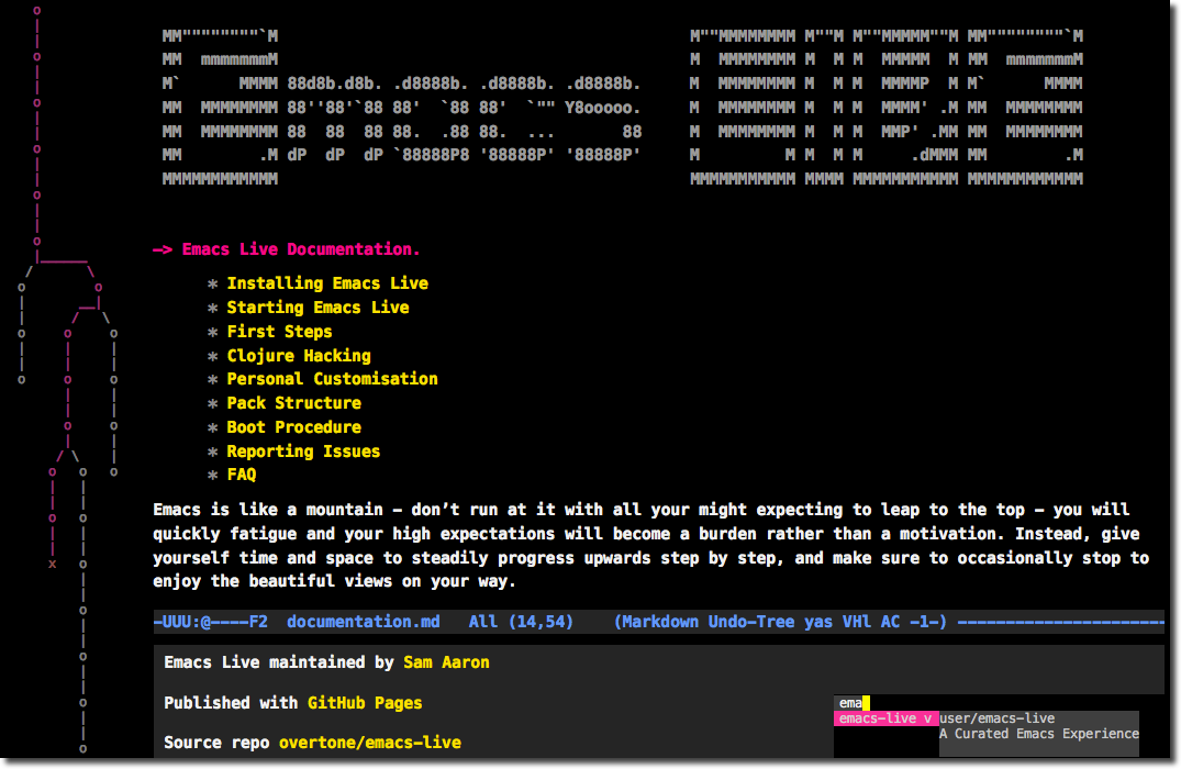 Emacs Live has. documentation. 