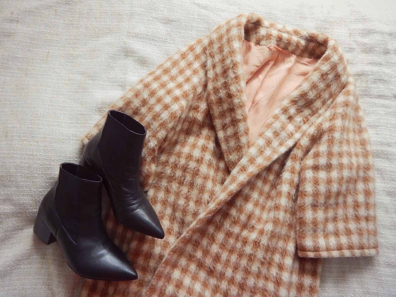 Vintage Checked Coat Pointed Boots