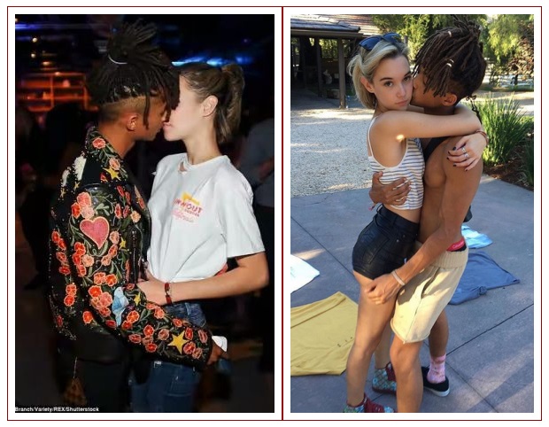 18-year-old Jaden Smith gets a smooch from girlfriend Sarah Snyder 21 at Ho...