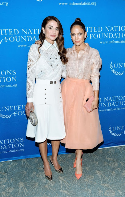 Queen Rania of Jordan and Jennifer Lopez attend the UN Foundation's Gender Equality Discussion