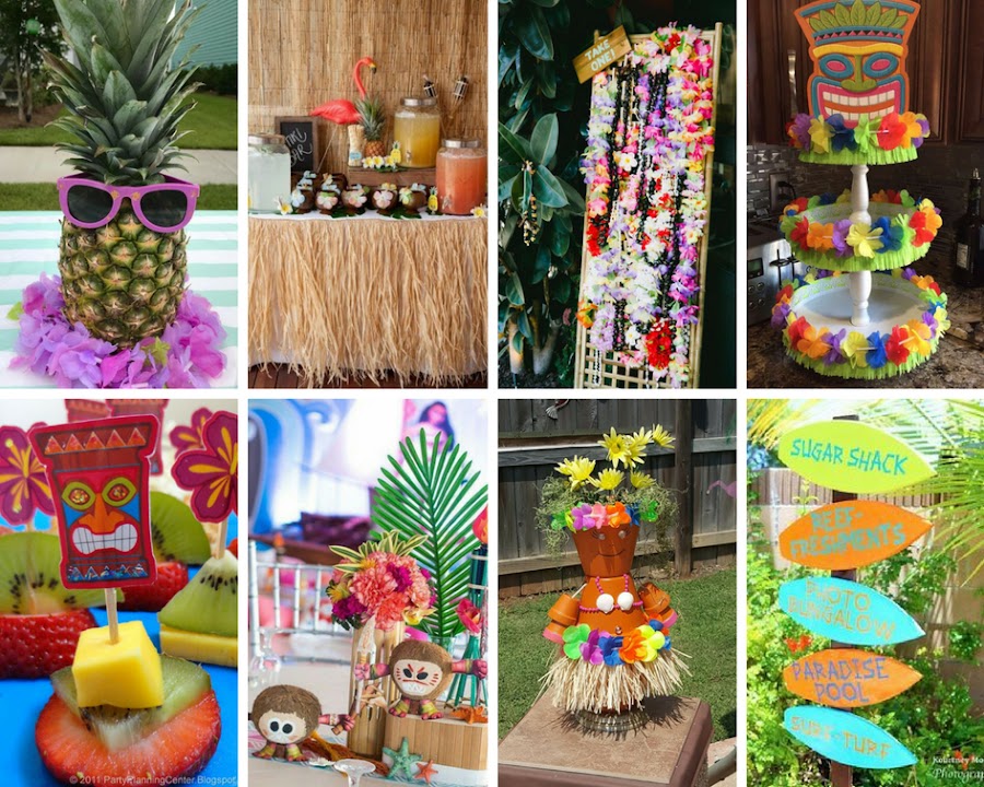 ideas tutoriales paso a paso decoración fiesta hawaiana de verano hibiscus hojas tropicales palmeras tiki 