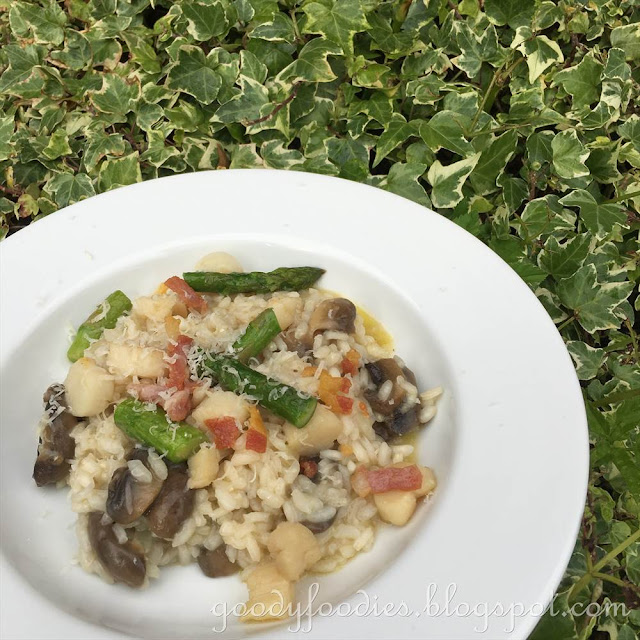 GoodyFoodies Recipe Mushroom risotto with scallops, asparagus and