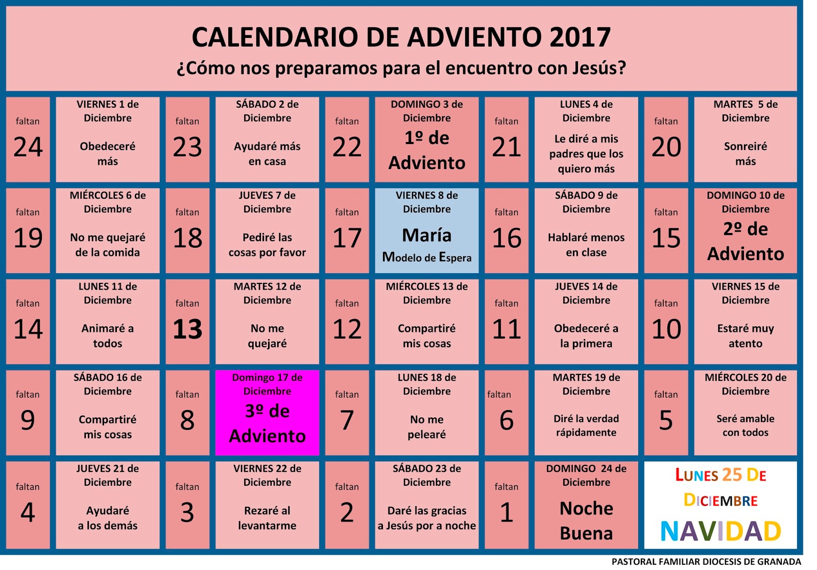 pastoral familiar archidiocesis de granada calendarios de calendario de abviento