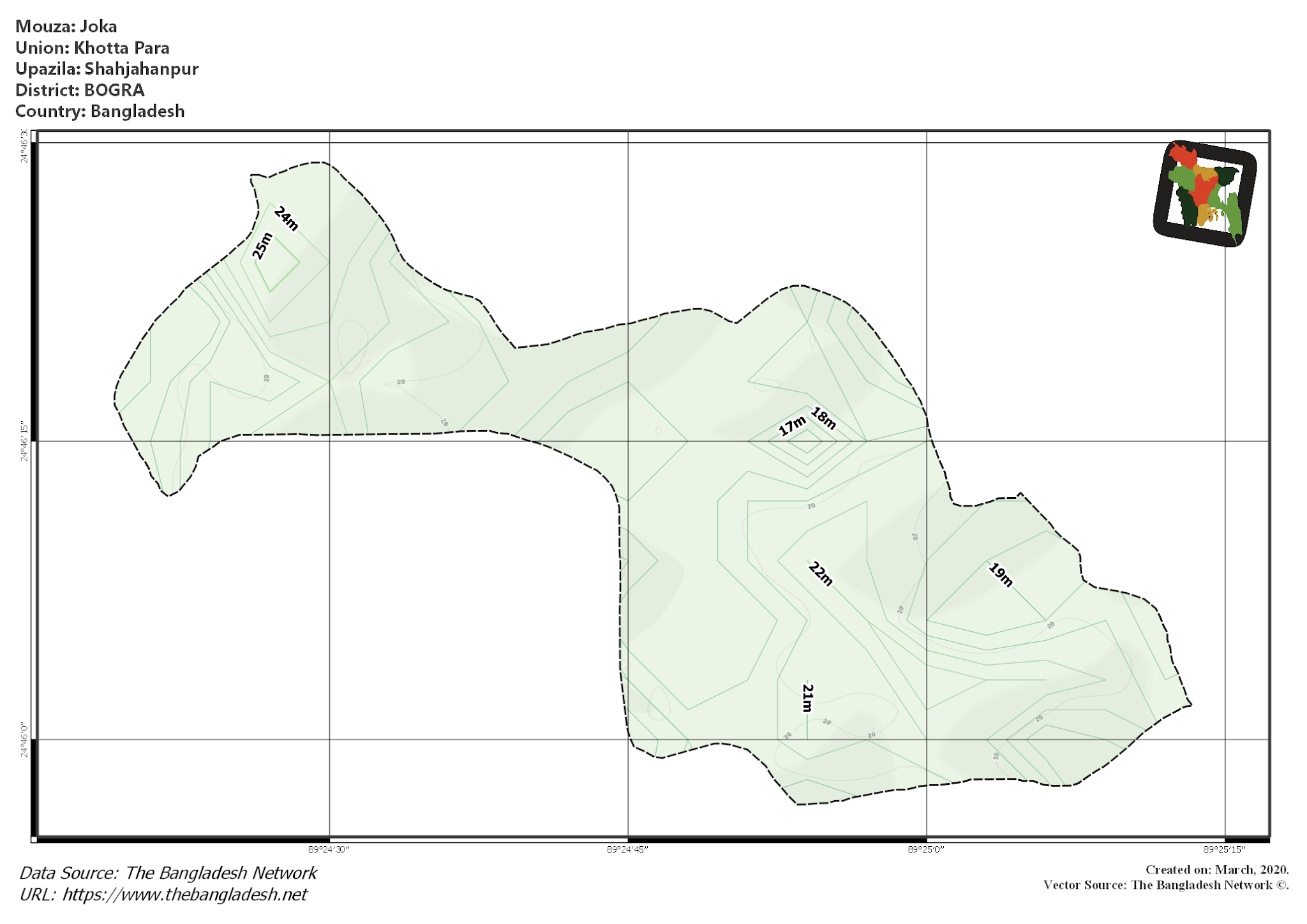 Map of Joka Mouza of Shahjahanpur Upazila, BOGRA, Bangladesh.