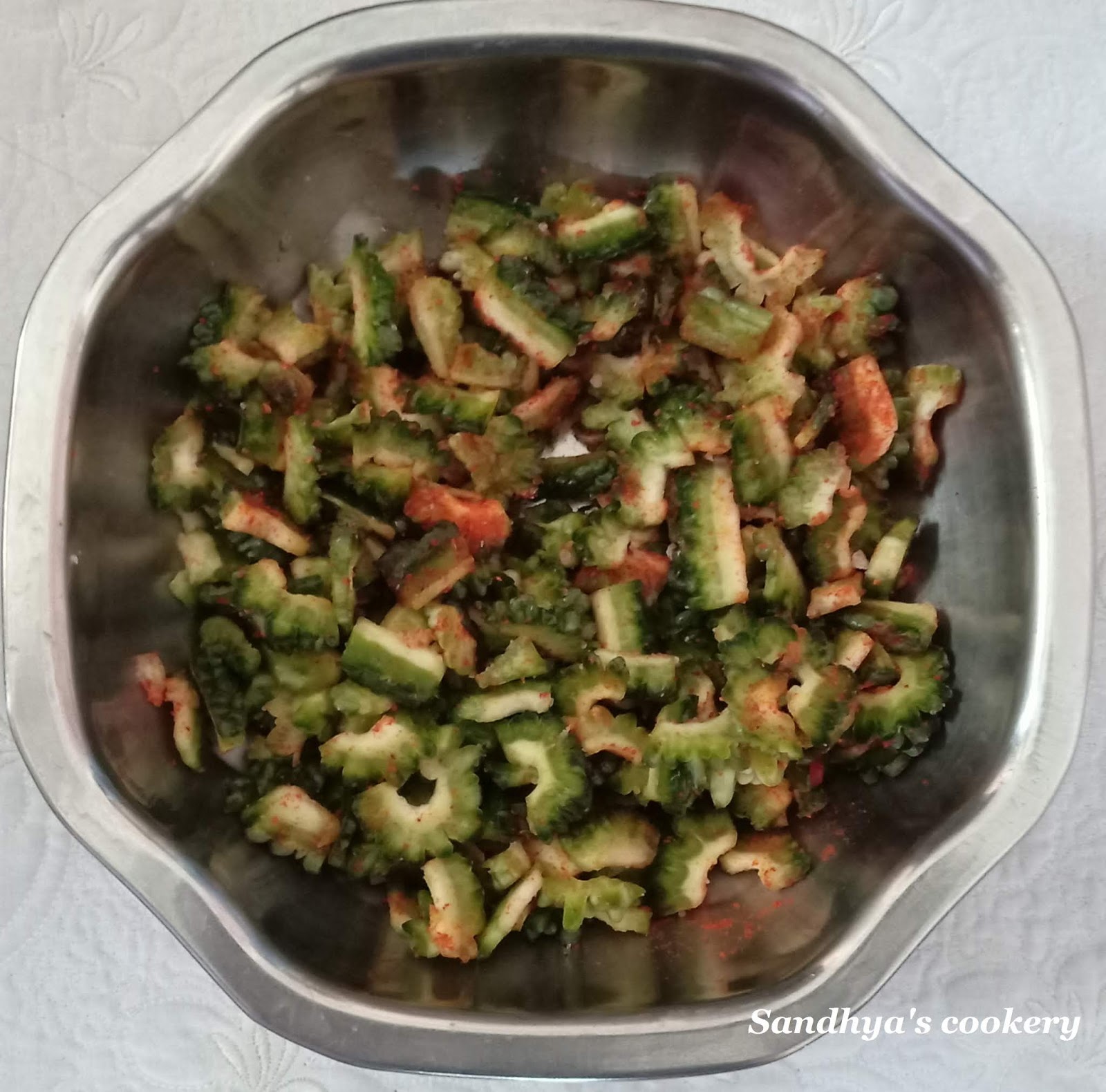 Sandhya's cookery Bitter gourd deep fry Pavakkai fry