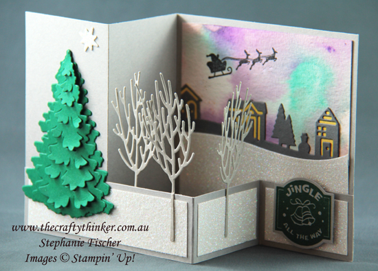 #thecraftythinker  #stampinup  #christmascard  #doublezfold  #funfold , Xmas card, Christmas card, Double Z Fold, Fun Fold, Hometown Greetings, In The Woods, Stampin' Up Australia Demonstrator, Stephanie Fischer, Sydney NSW
