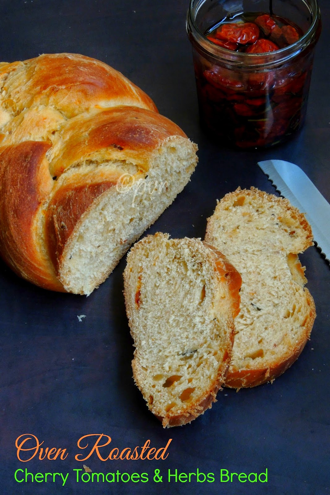 Eggless Oven Roasted Cherry Tomatoes & Herbs bread
