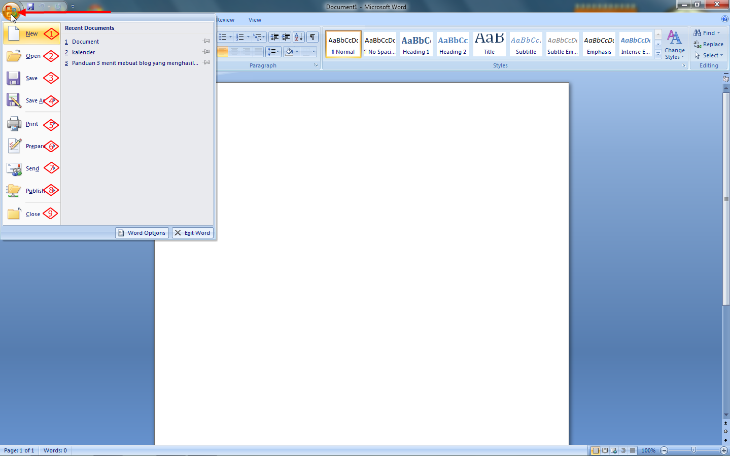 Fungsi Office Button Microsoft Word 2007 - MAS TONO