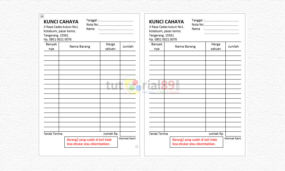 Cara Mudah Membuat Kwitansi Di Word Sendiri Video Tutorial89