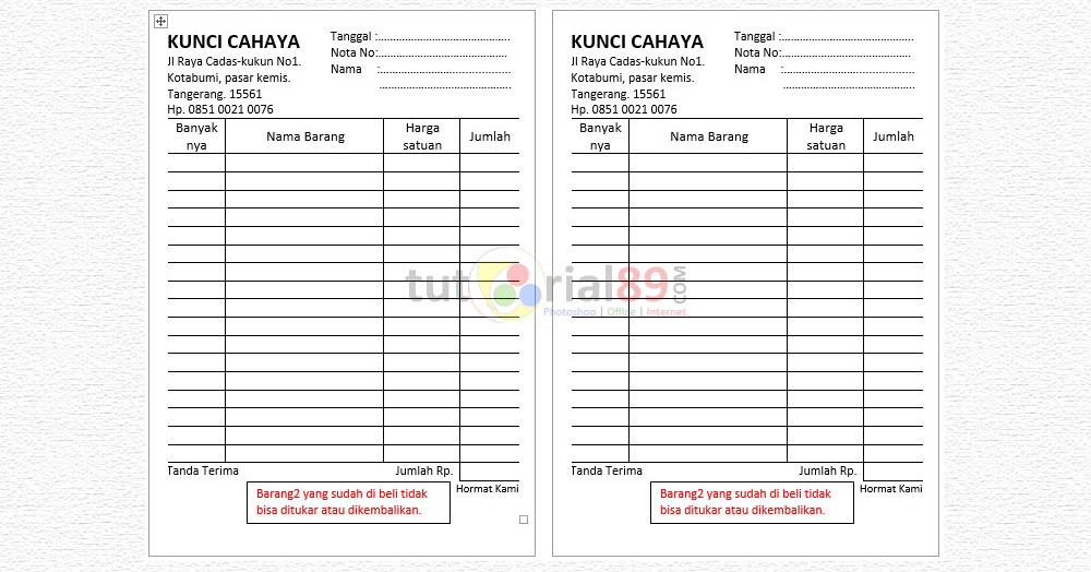 Cara Mudah Membuat Kwitansi Di Word Sendiri Video Tutorial89