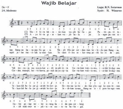 Lirik Dan Notasi Lagu Wajib Belajar Syair Ciptaan Restu Narwan Rn Sutarmas Dan H Winarno Berpendidikan