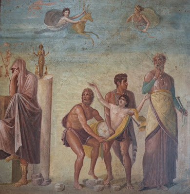 Het offer van Iphigenia op een 1e-eeuws fresco uit Pompeii (Nationaal Archaeologisch Museum, Napels)