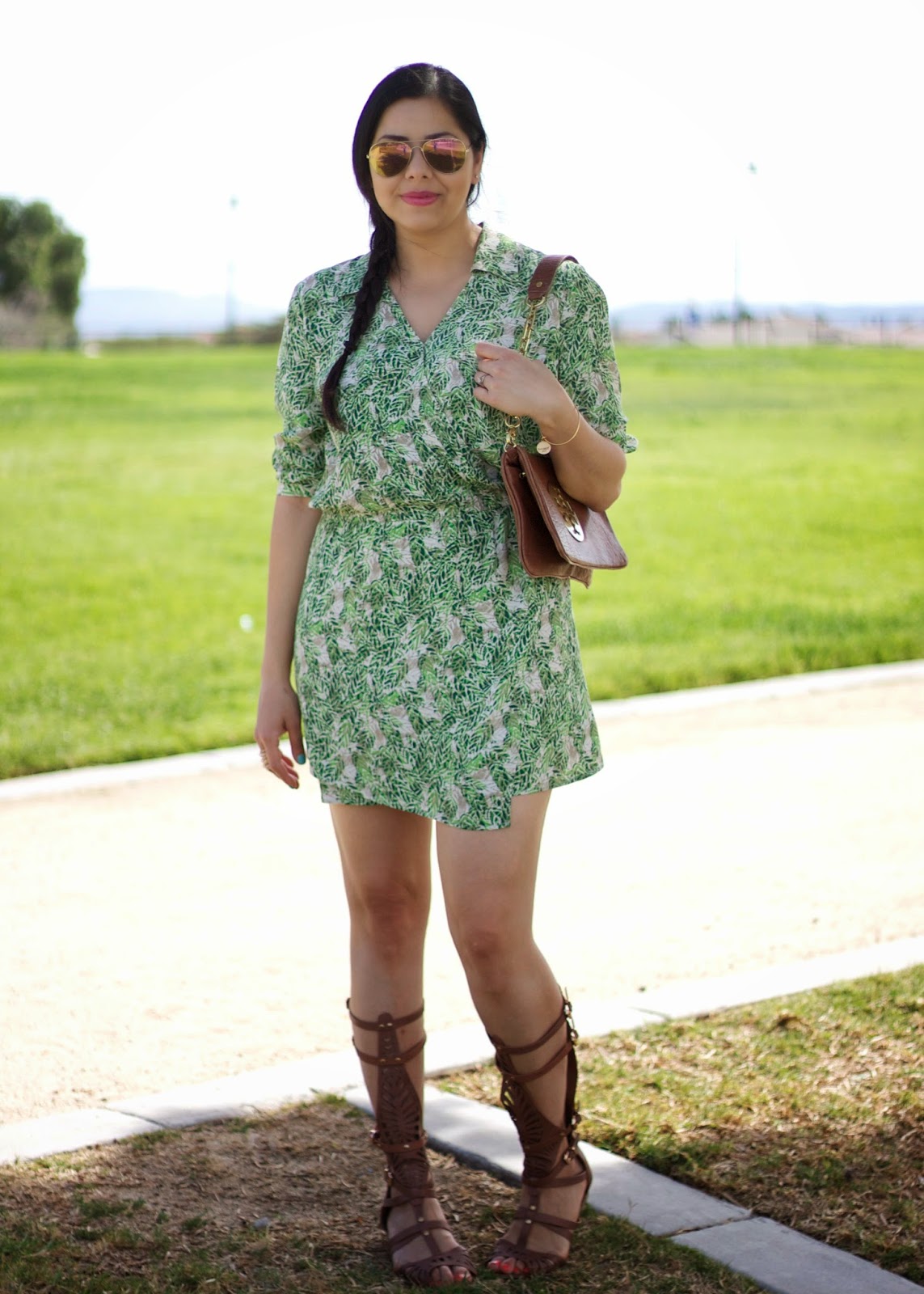 San Diego Fashion Blogger, Green Leaf Print Dress, Leaf print dress, greenery, cabi leaf print dress, how to wear a tropical dress